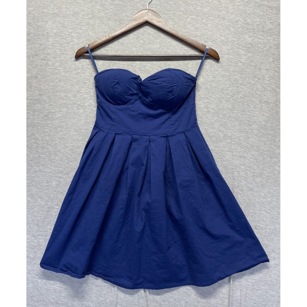 Rue21 Strapless Fit & Flare Dress Womens M Blue Sweetheart Neck Smocked Back Zip